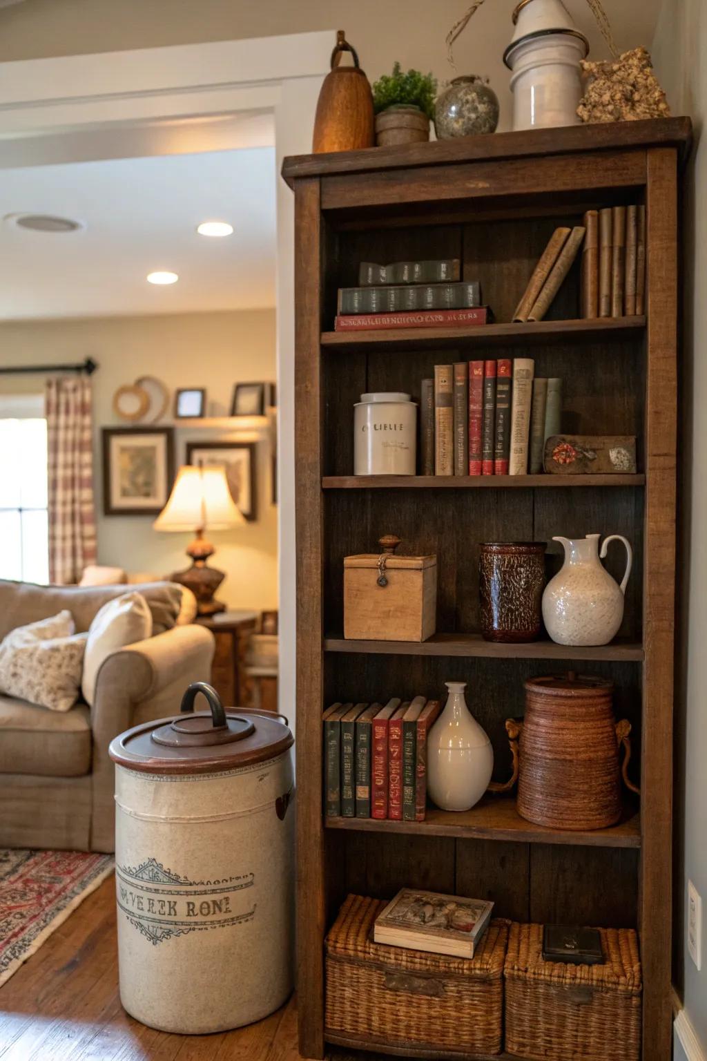 Establish an eclectic style by intermixing vessels with literature and ornamentation.