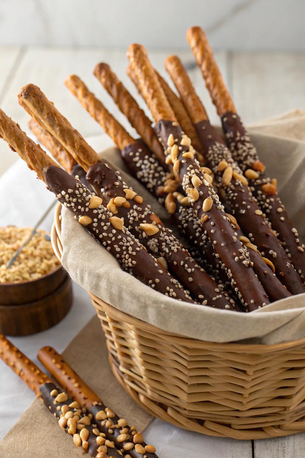 Firewood pretzel sticks adding a crunchy delight to the table.