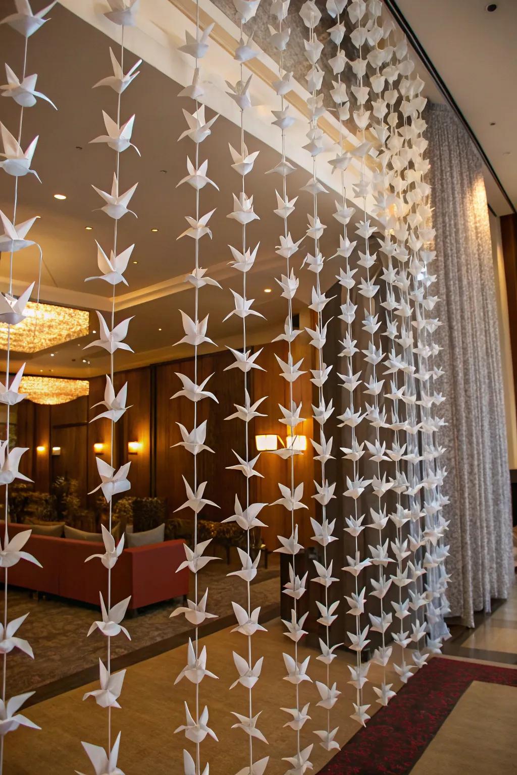 Crane drapes creating an artistic divide.