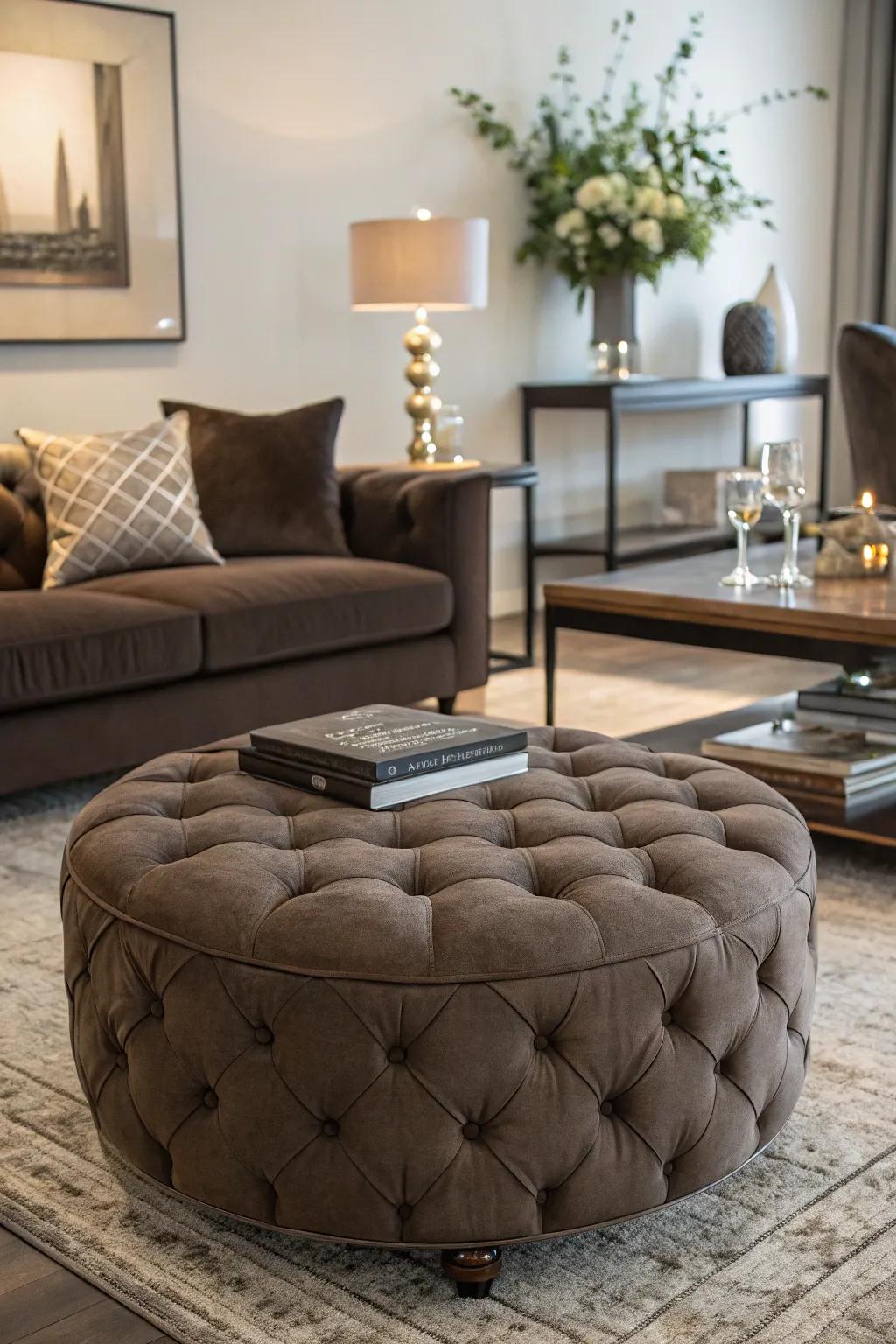 A plush ottoman adding texture to the décor