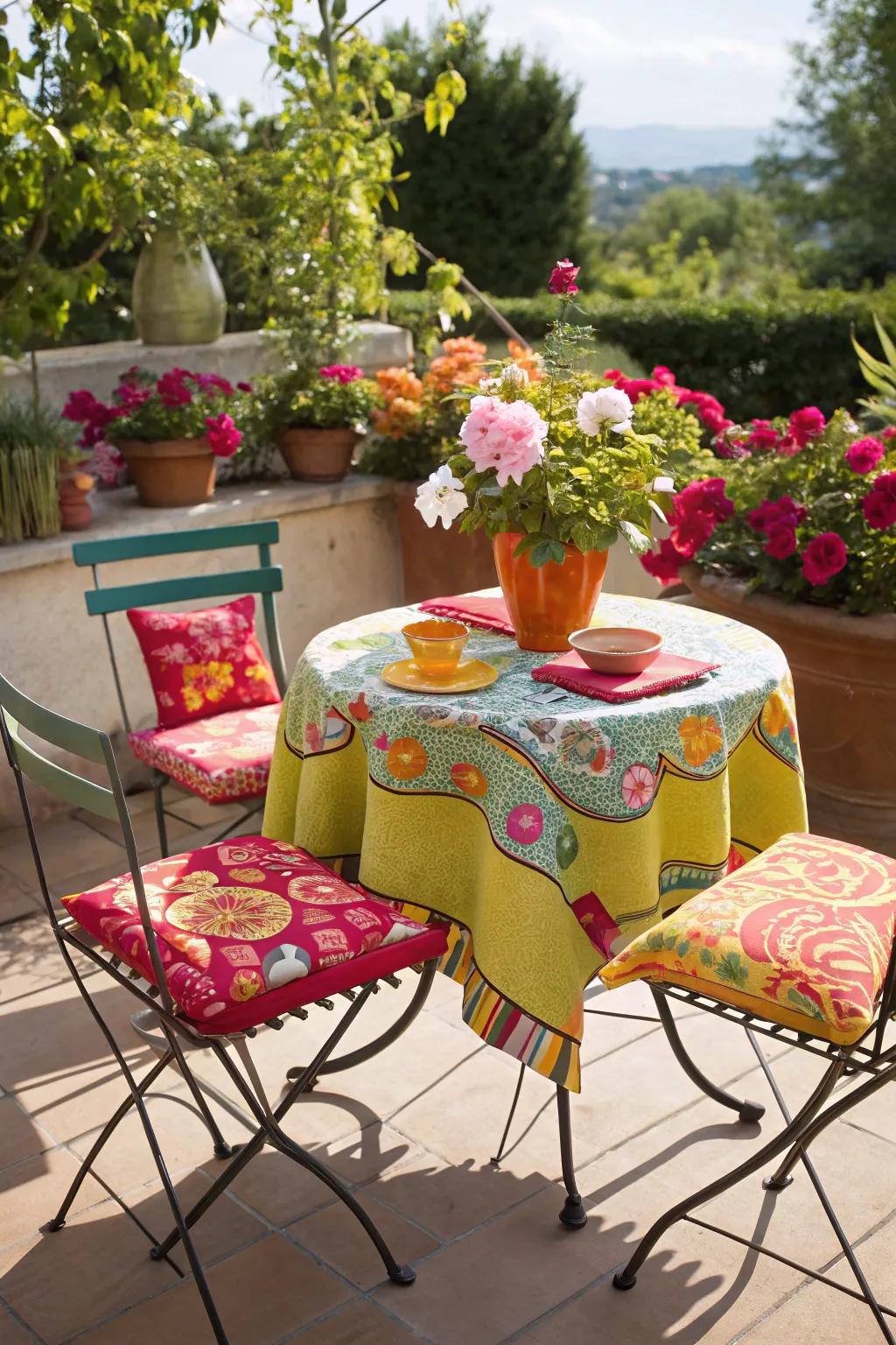 Brighten your patio with vibrant seating splashes.