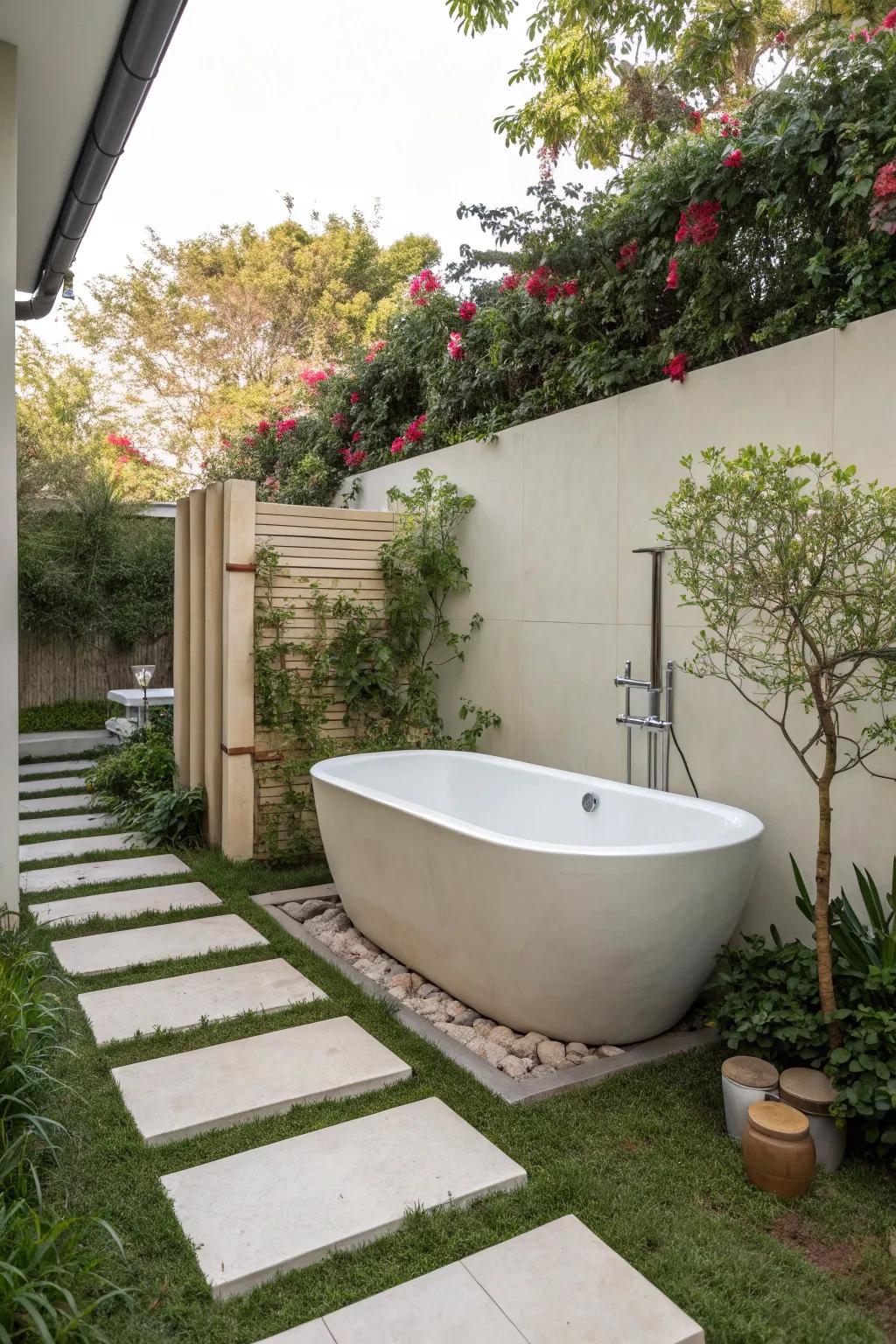 Achieve a contemporary atmosphere using a minimalist bathing design.