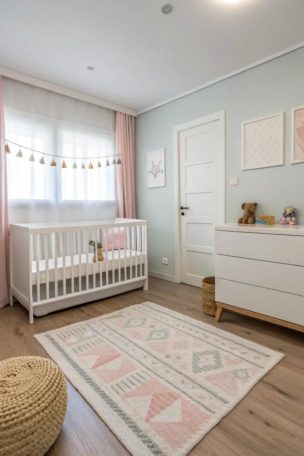 Simplistic design principles can establish a calm and uncluttered nursery.