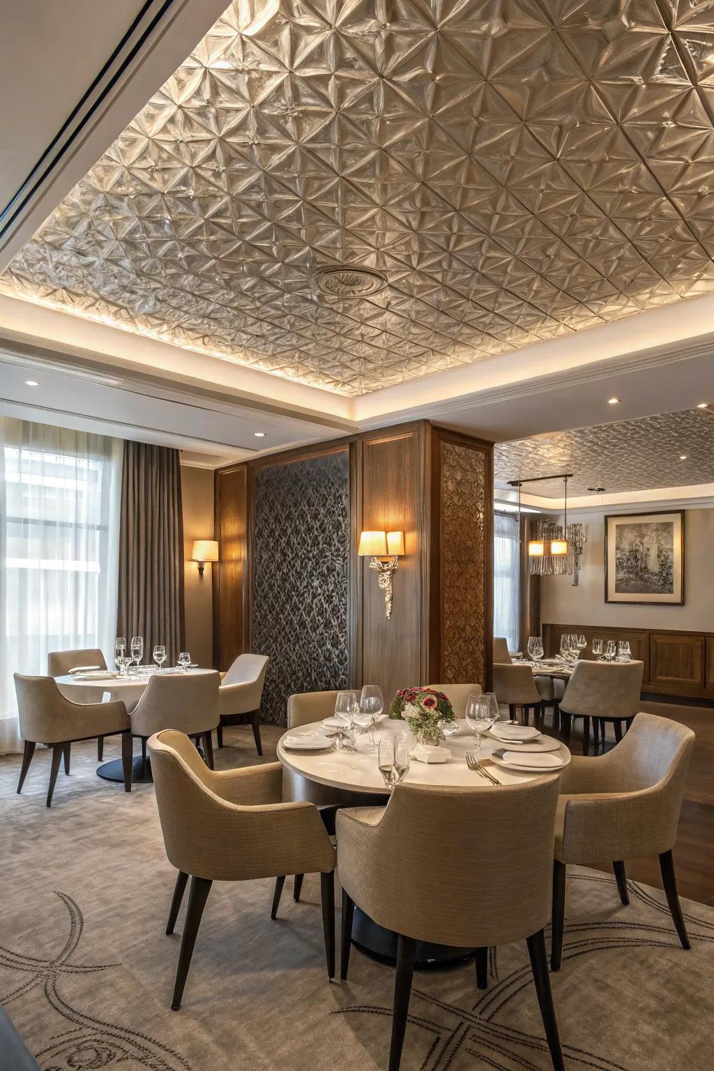 Contrasting textures introduce depth and dimension to your overhead.