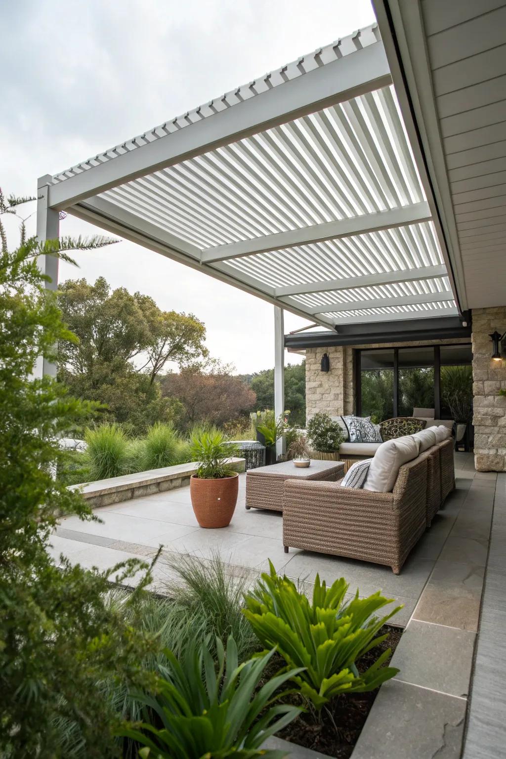 Slatted roofs deliver flexible safeguarding from the rain.