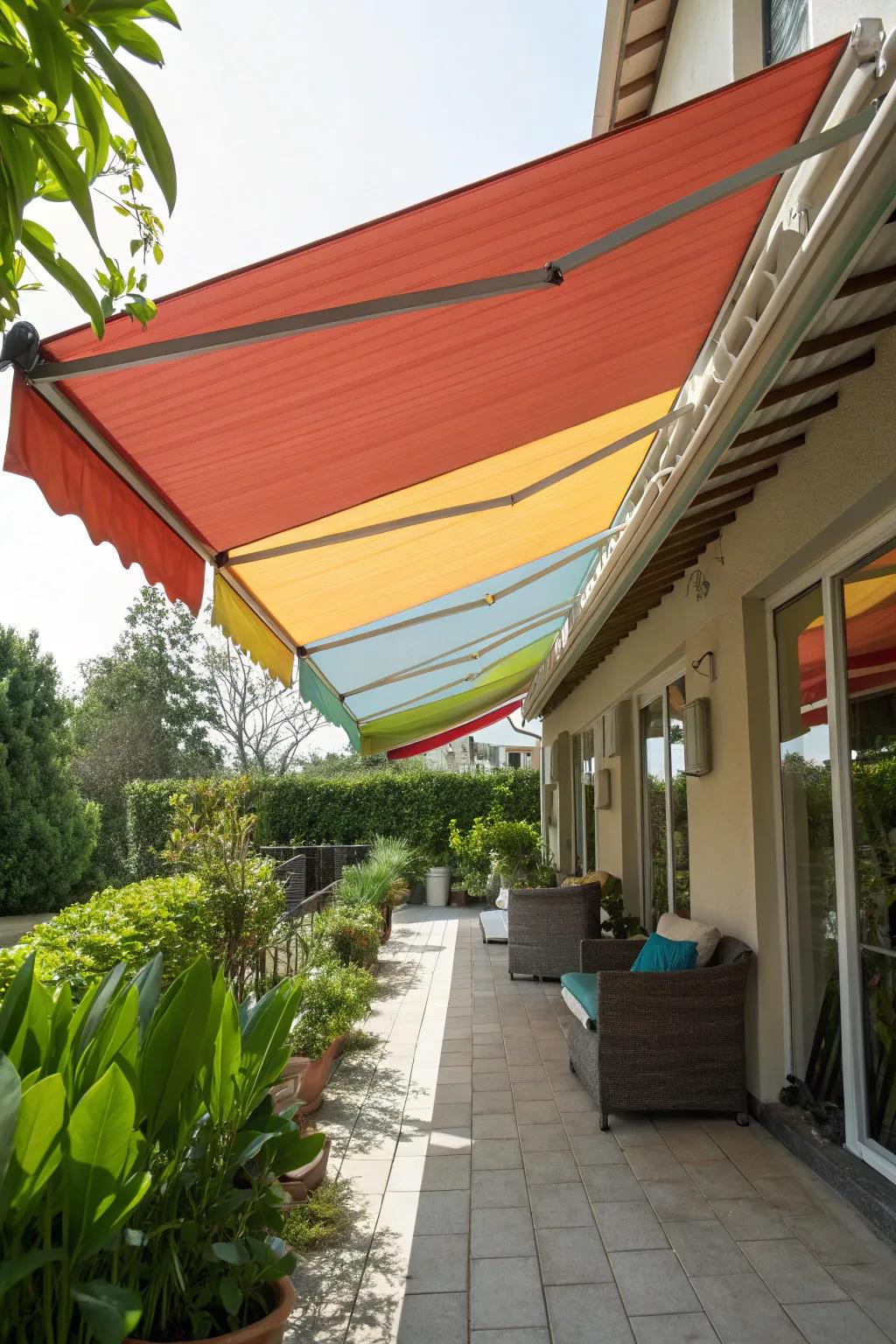 Roll-away textile shades offer flexible shading options for your patio.