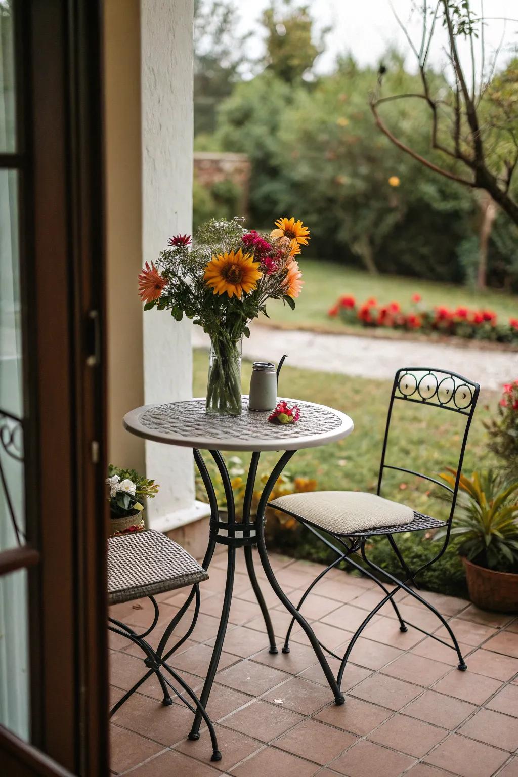 Bistro sets bring charm to compact spaces.