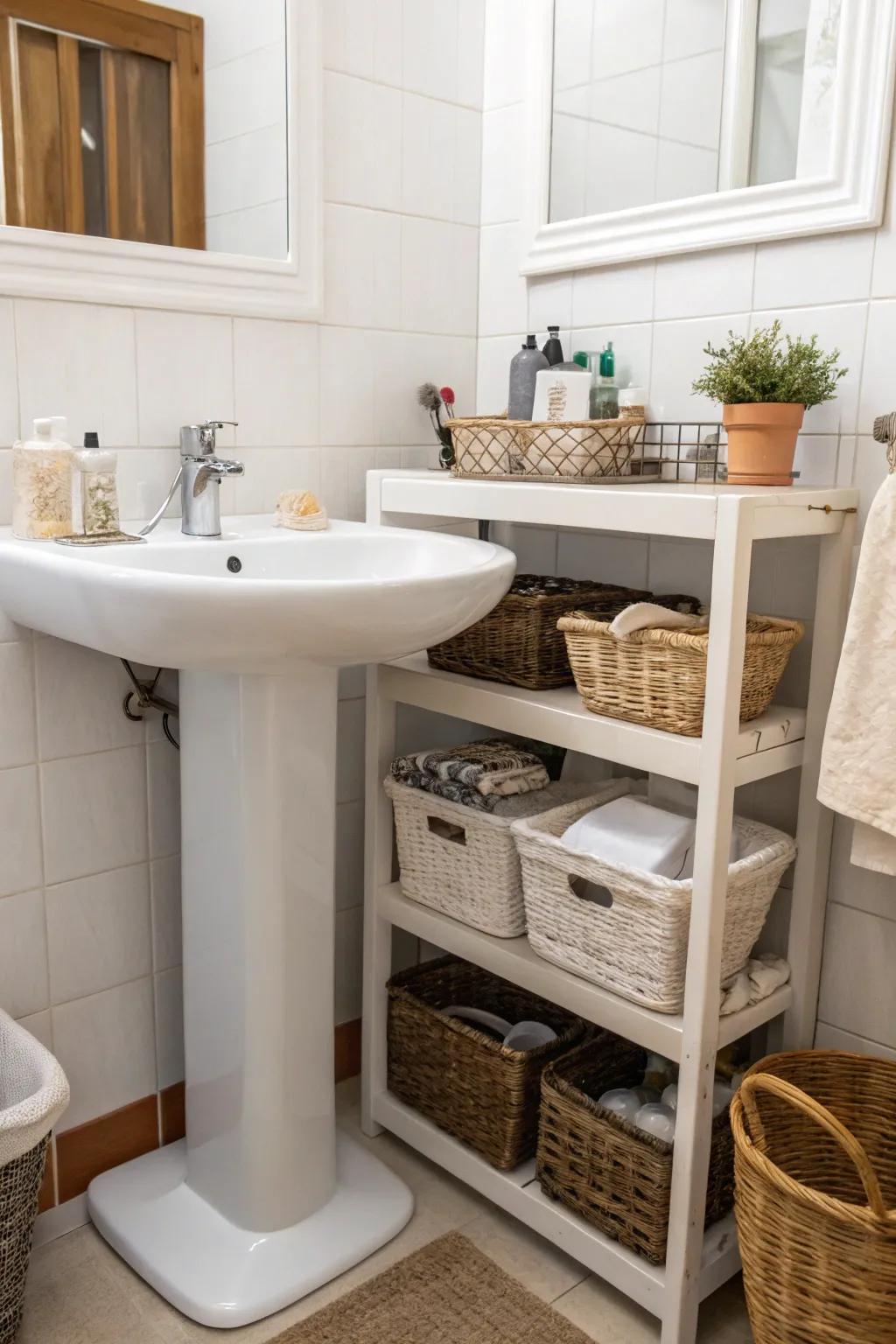 Baskets and bins adding appeal and organization.