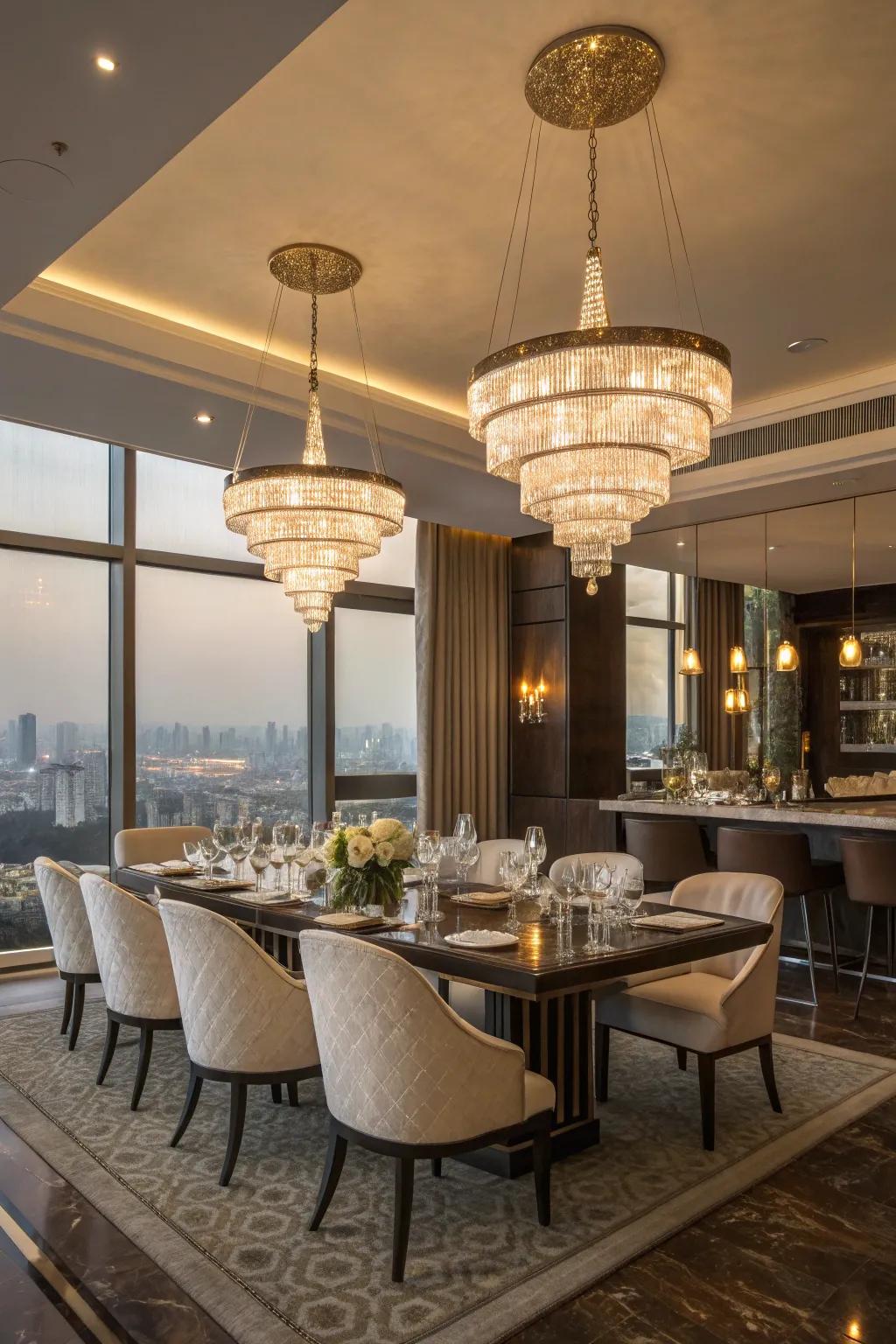 Lighting enriches the penthouse's elegance.