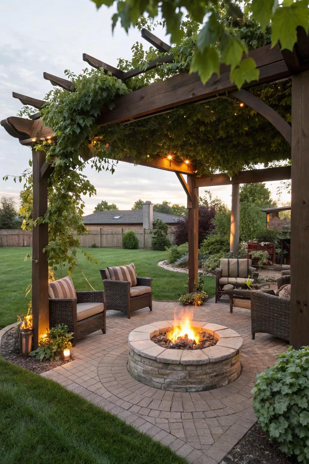 A fireplace underneath your arbor creates a warm gathering location.
