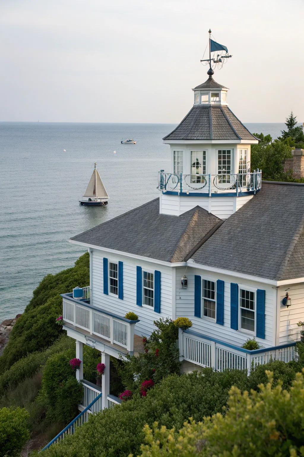 A coastal hideaway embellished with a maritime-themed cupola.