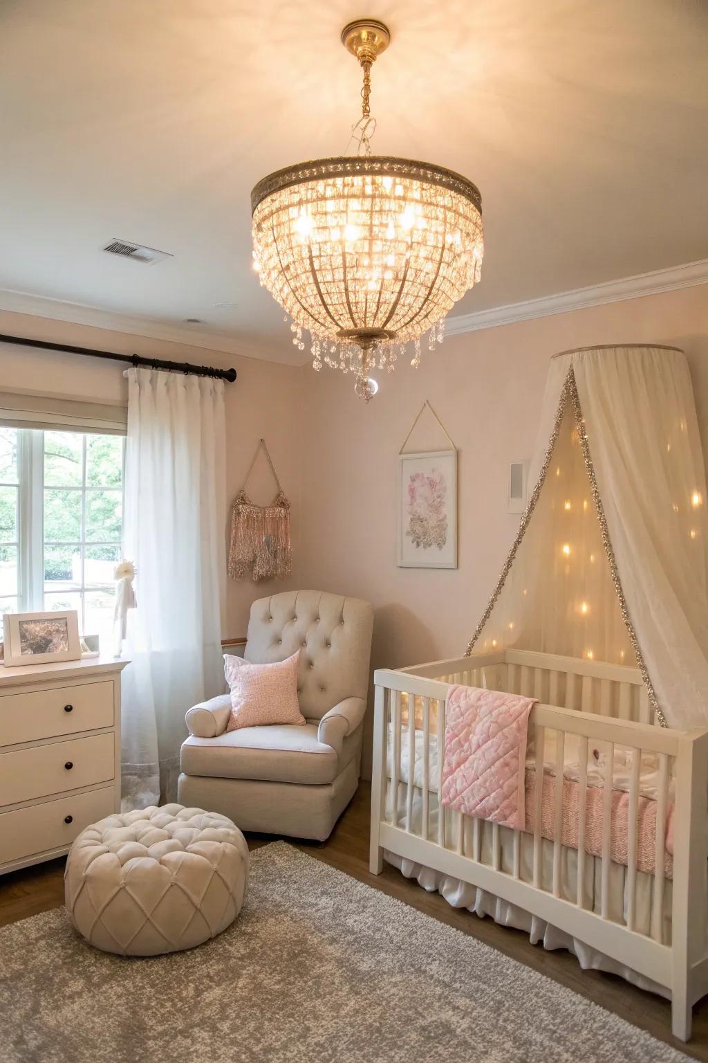 Elegant lighting elevates the nursery's ambiance.