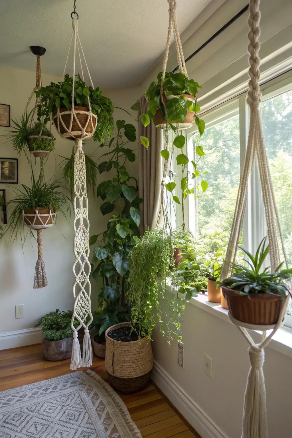 Use hanging pots to elevate the look of your plants.