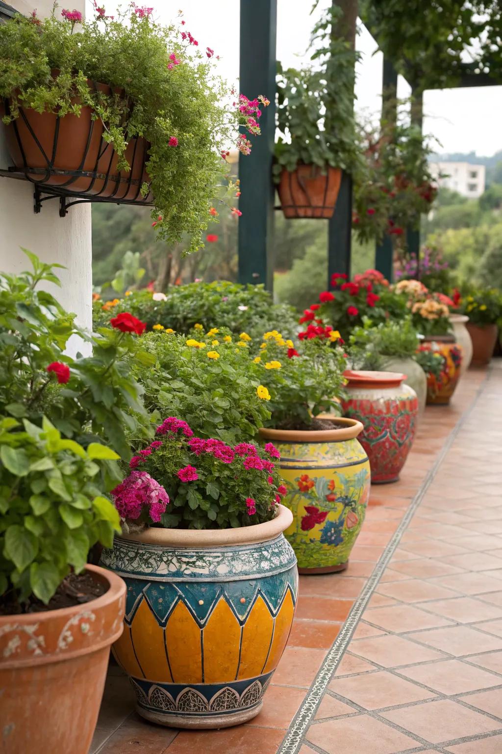 Brighten your patio with vibrant ceramic pots.