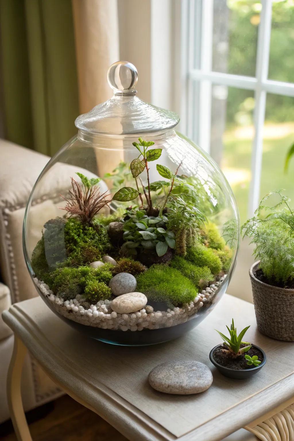 A captivating terrarium, a unique and calming gift idea for mom.