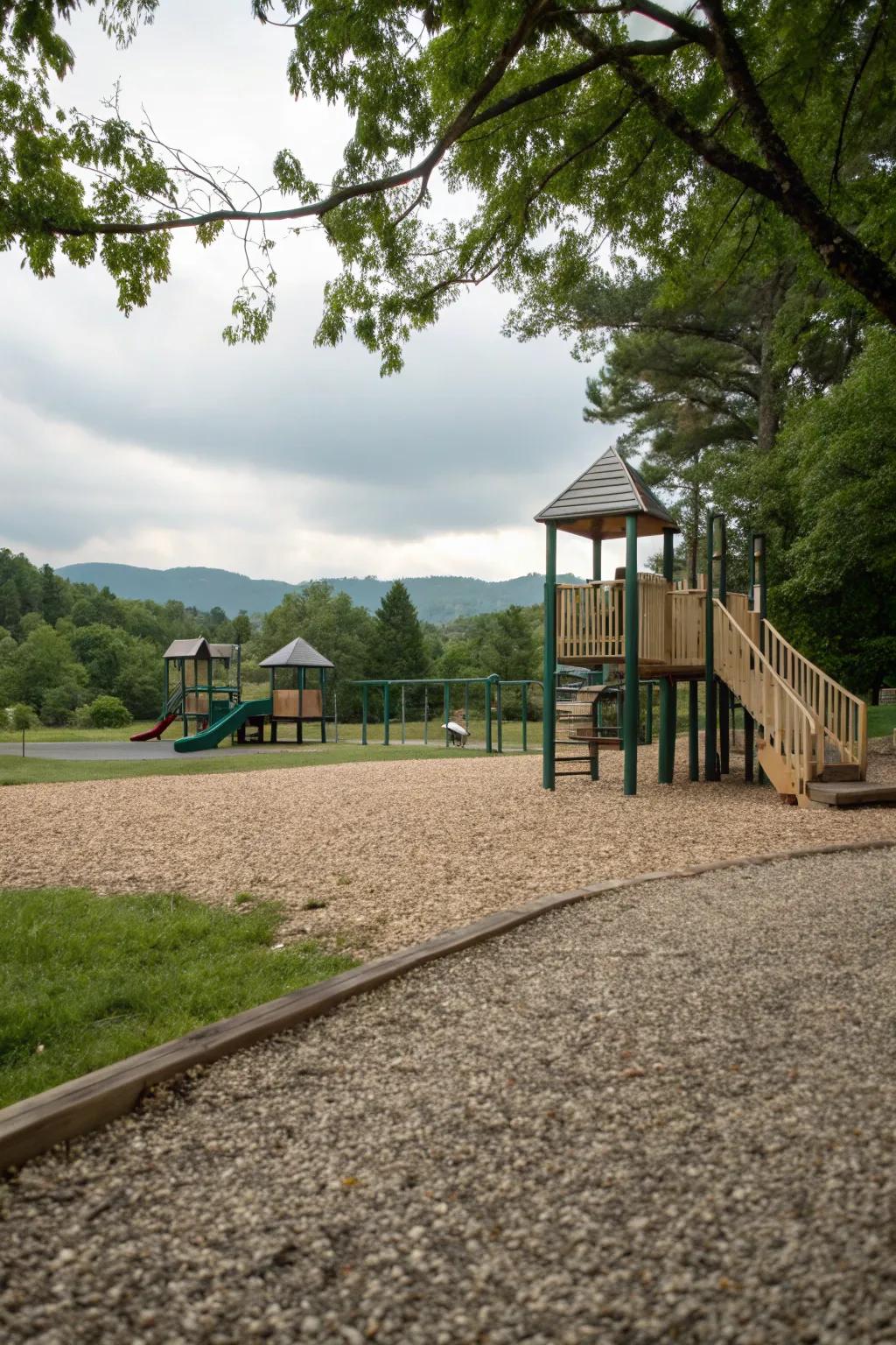 River rock introduces texture and natural appeal to playgrounds.