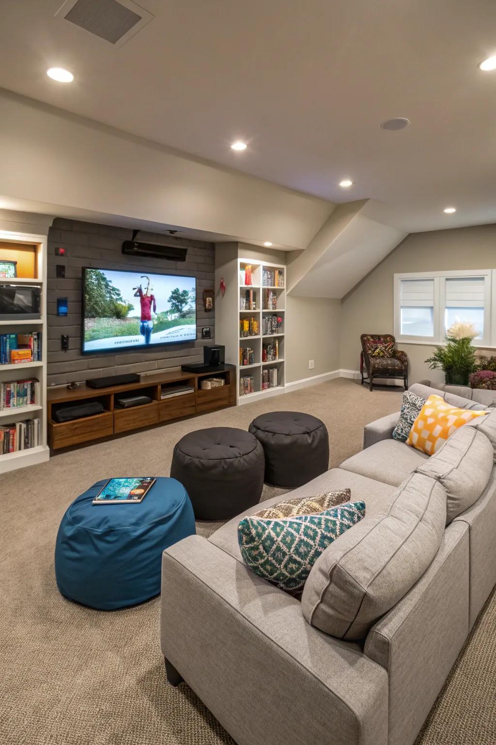 An adaptable playroom conceived for numerous activities.