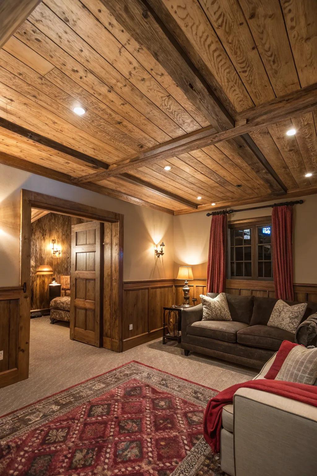 Country-style details in a modern room, where plywood adds a touch of classic charm.