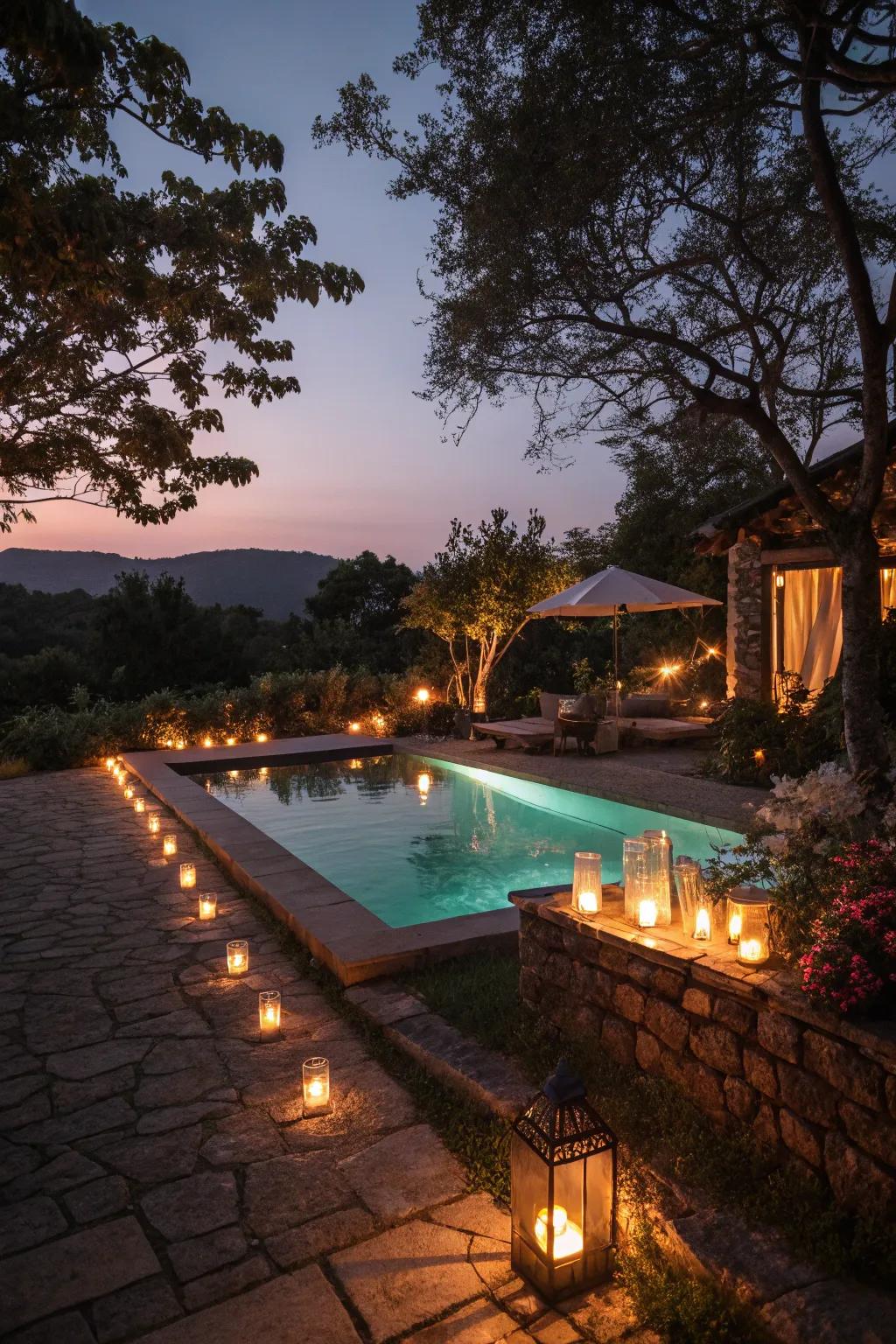 Ambient lighting transforms your pool into a nighttime wonderland.