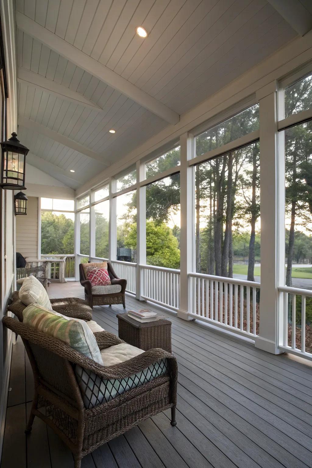 A screened-in porch providing a pest-free outdoor experience.