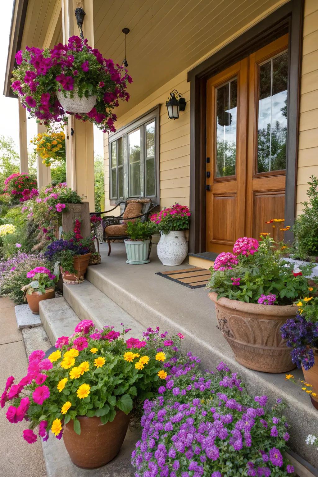 Verdant and lively with planted containers.