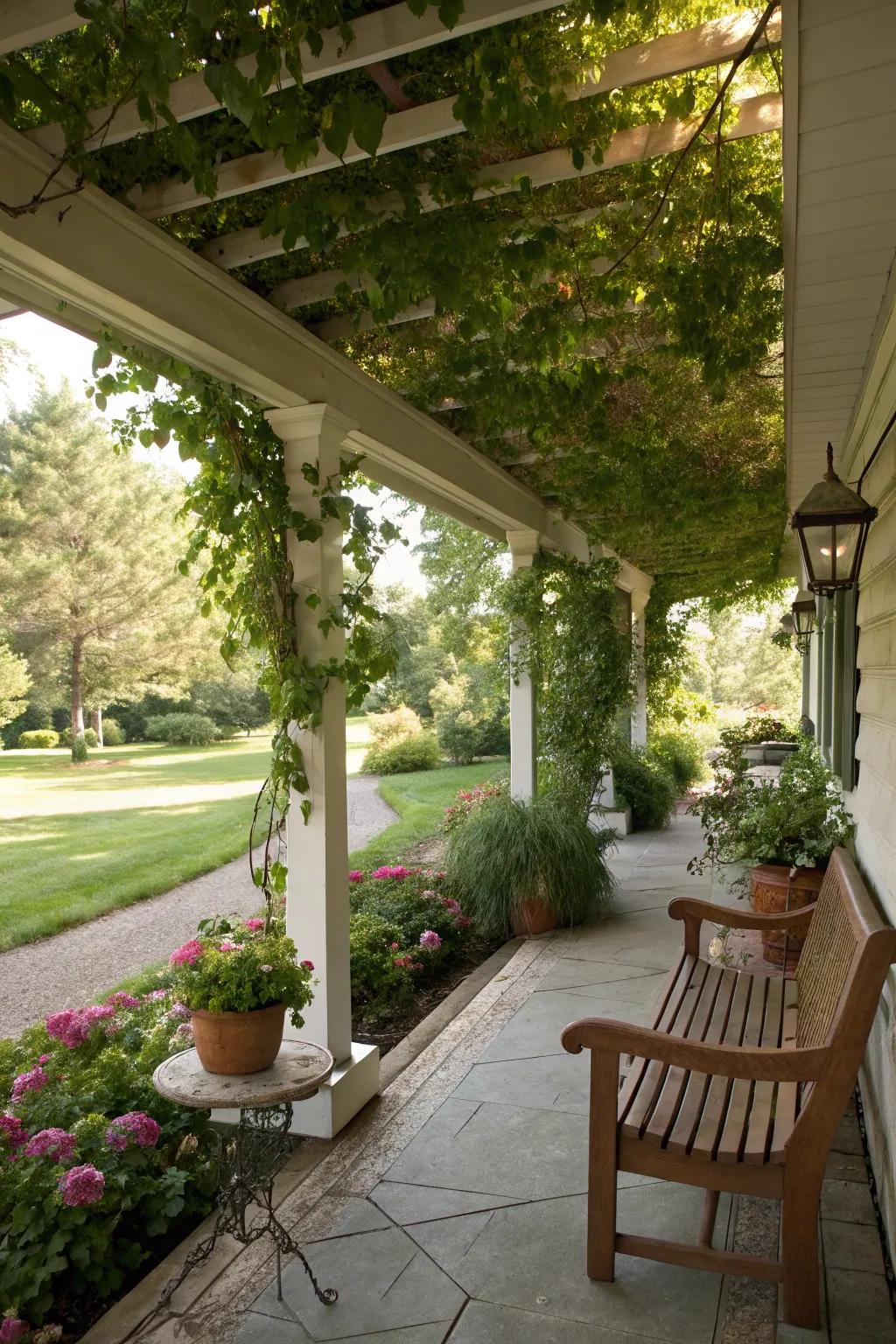Captivating pergola with natural greenery.