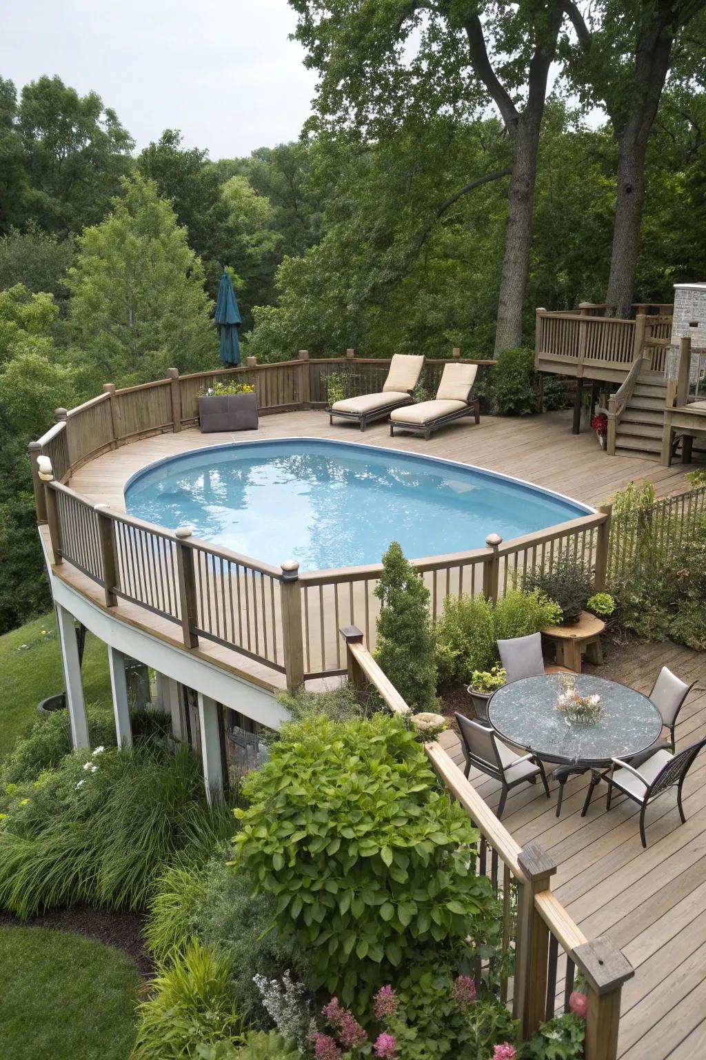 A raised sun deck increases privacy and accessibility for your pool.