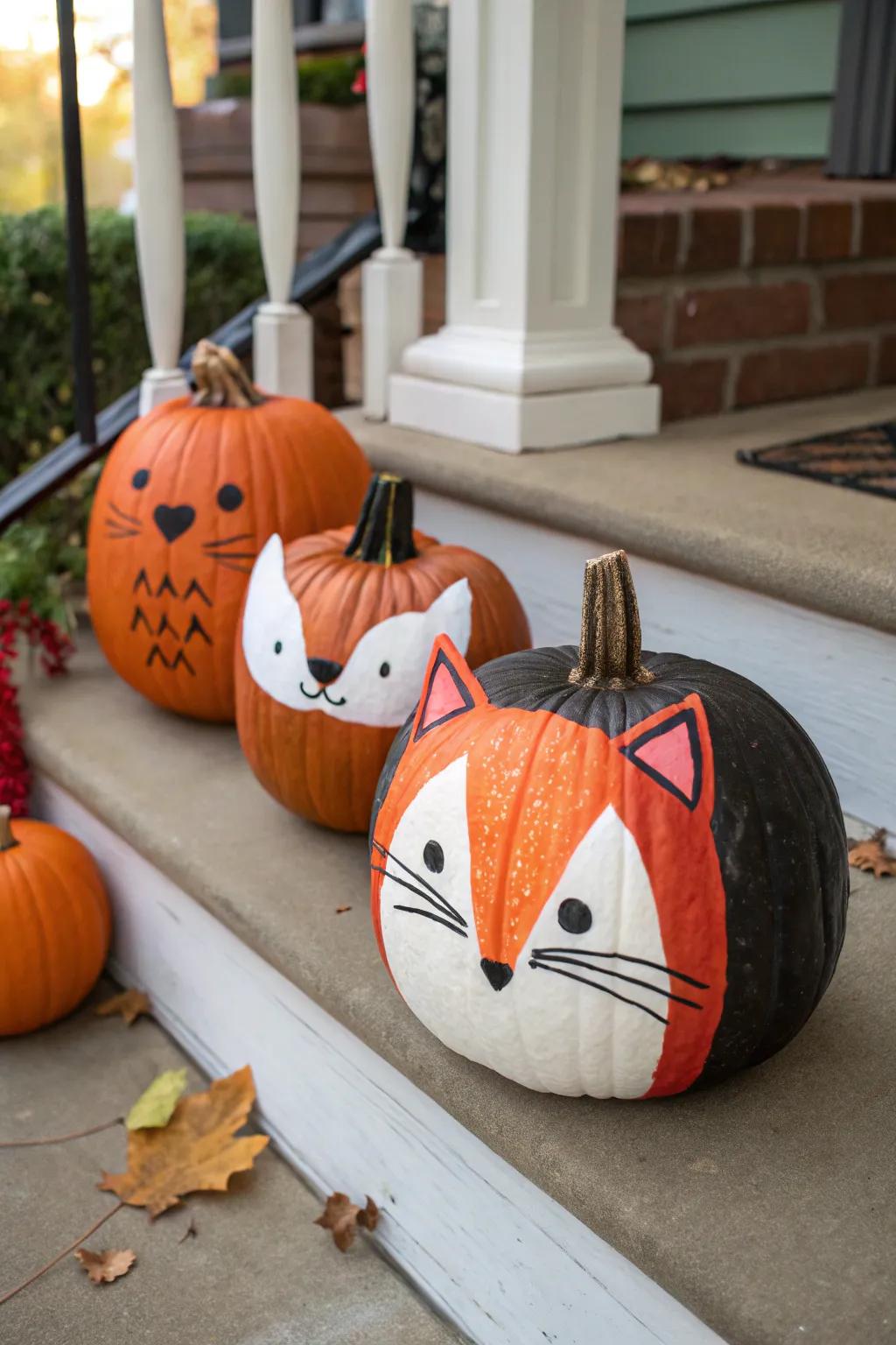 Charming pumpkins turned into creature characters.