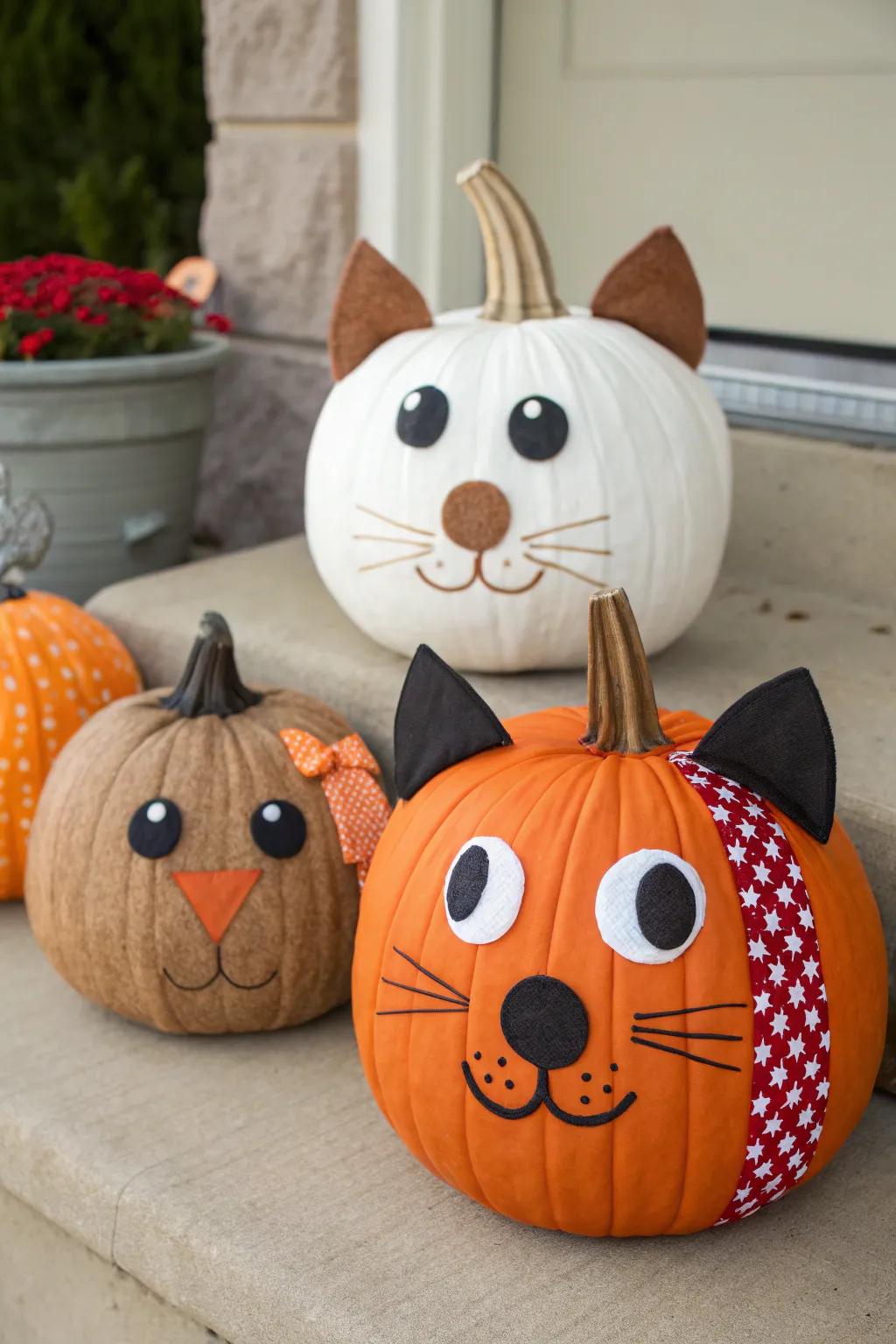 Animal-themed pumpkin artwork adds an enjoyable touch to your decorations.