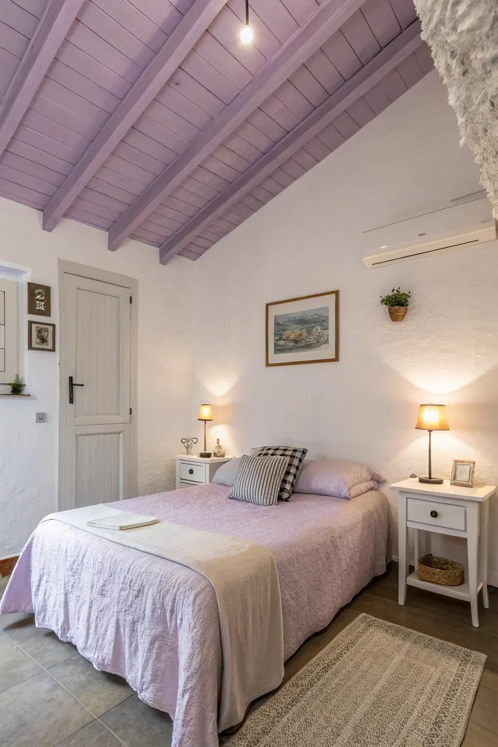 A purple ceiling introduces unexpected depth and dimension.