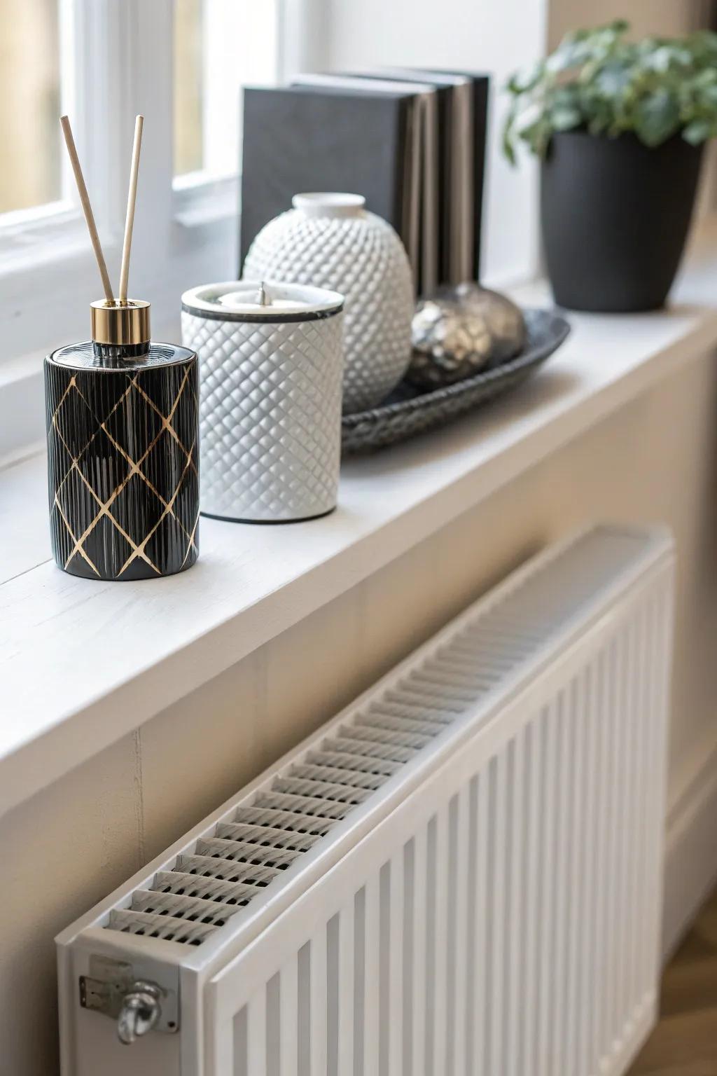 Simplicity glows with a minimalist method to radiator shelf design.