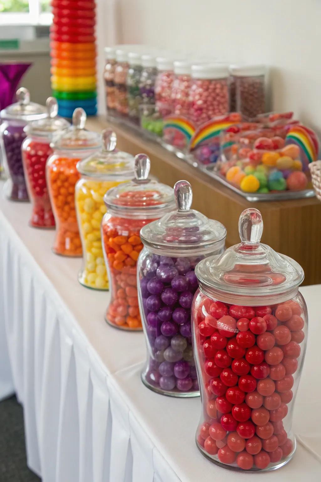 A captivating spectrum confection display featuring vibrant treats.