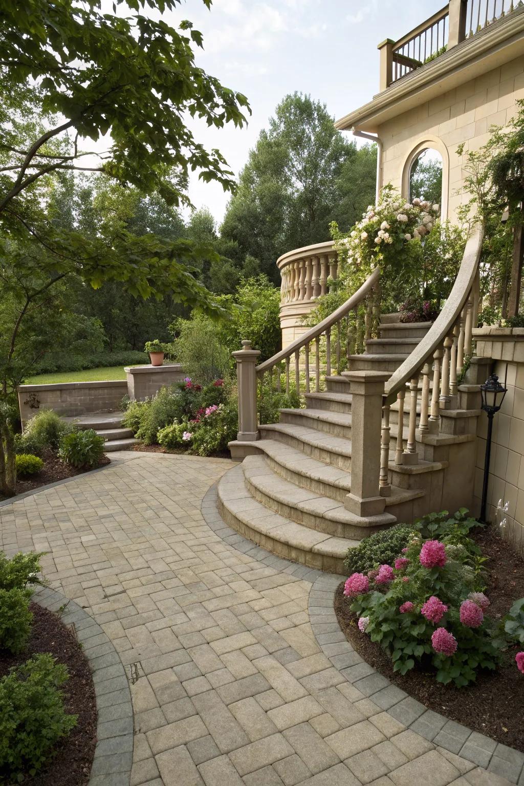 Staircases add elegance and practicality to multi-level patios.