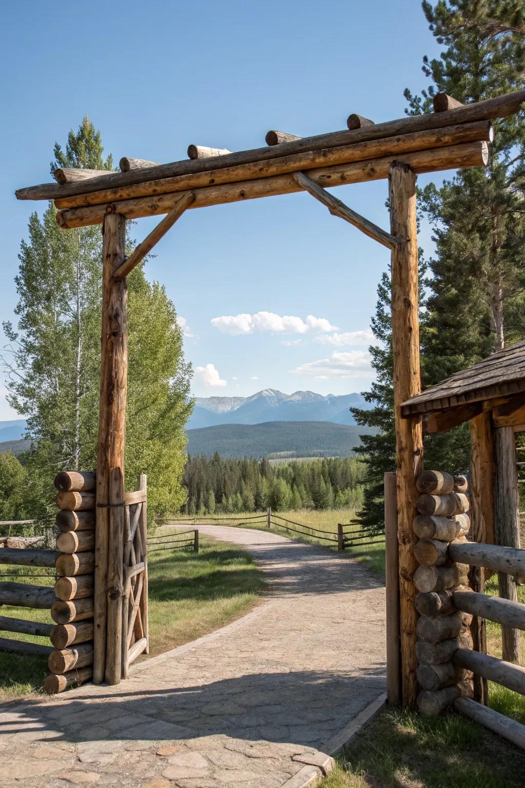 Rustic charm with sustainable logs.