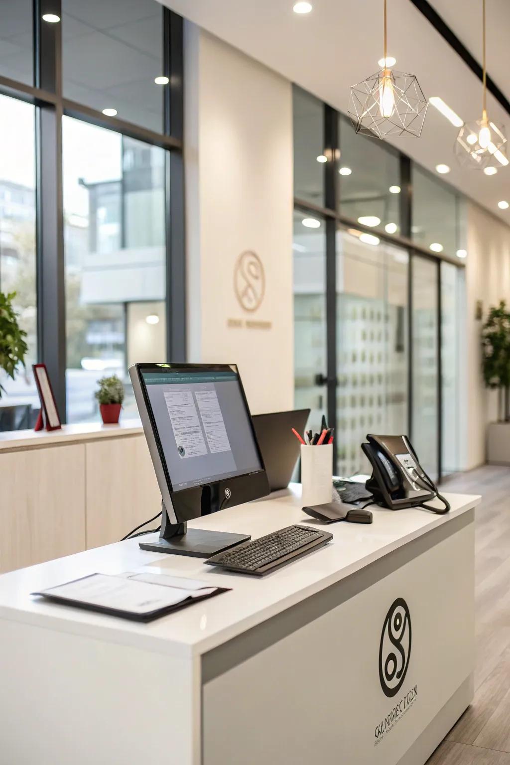 A smooth integration of branding within the reception layout.