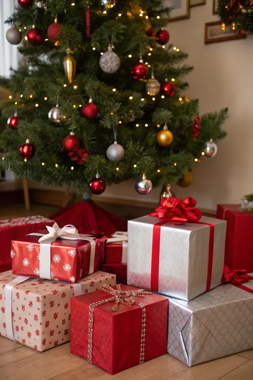 Harmonize your holiday ornamentation with matching gift wrap.