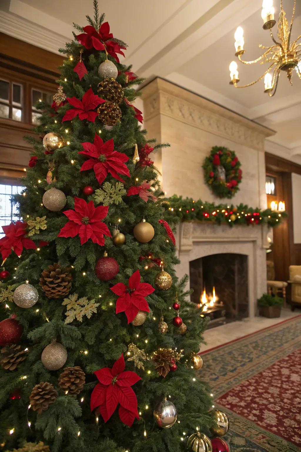 Poinsettias bring a natural refinement to the holiday tree.