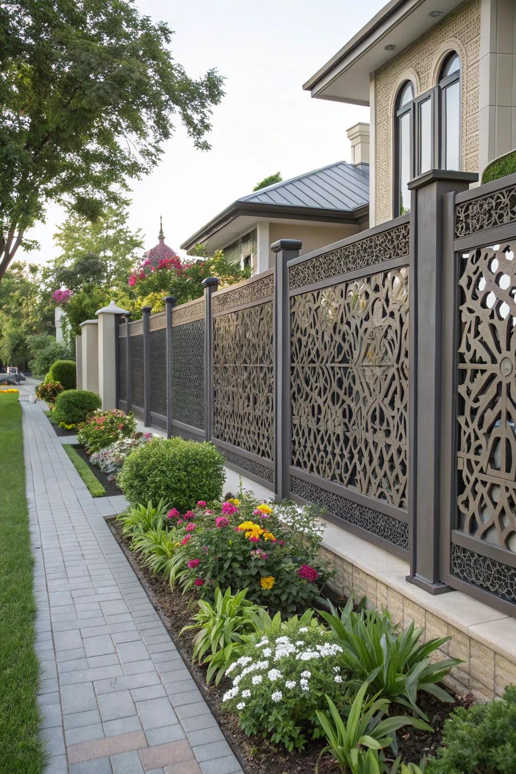 Geometric patterns in fencing add a touch of artistry to your home.