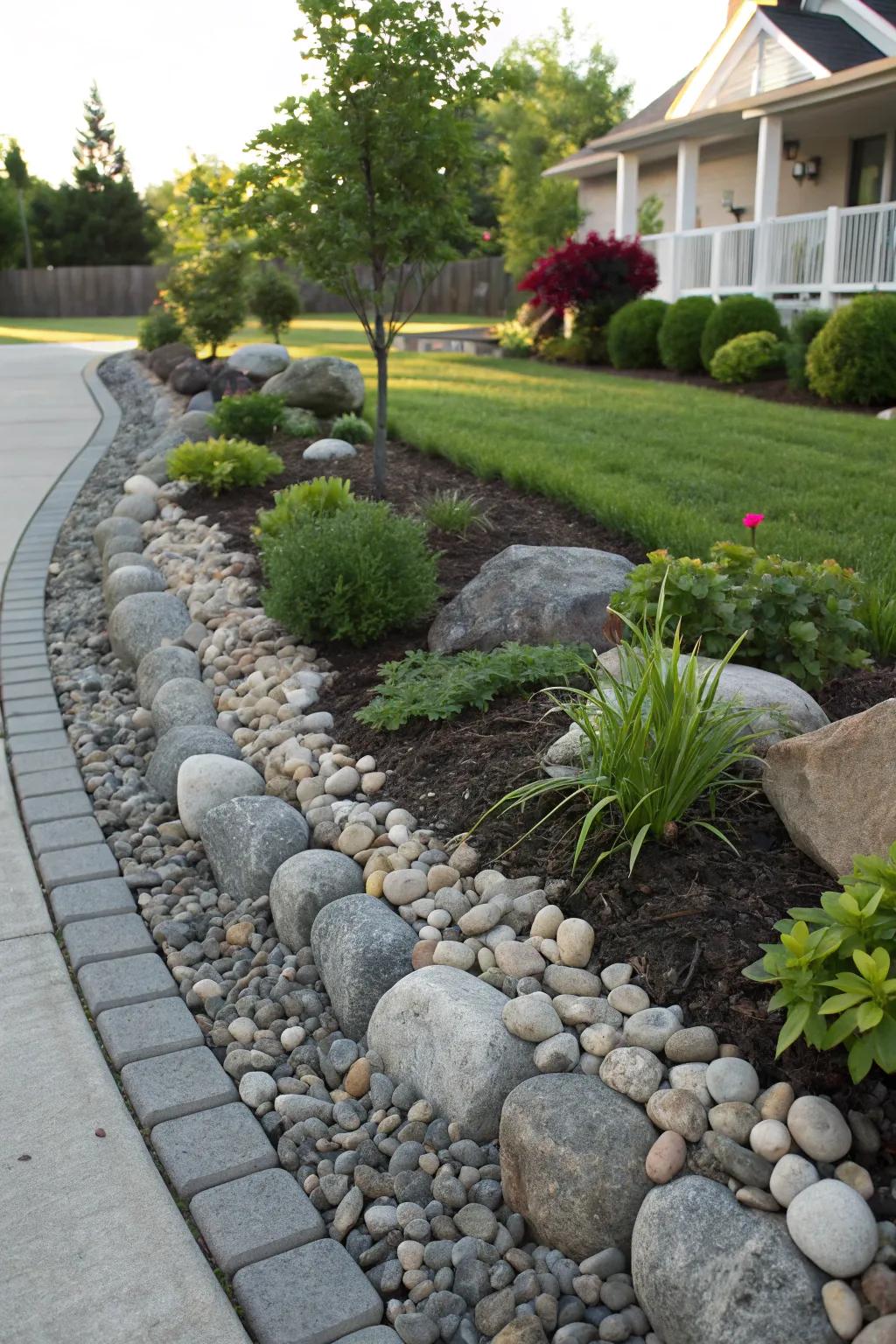 Use smooth pebbles as a durable mulch alternative.