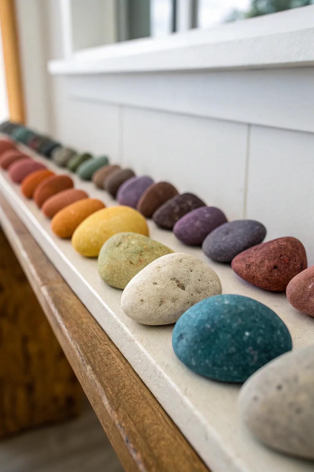 Stones arranged by color for visual appeal
