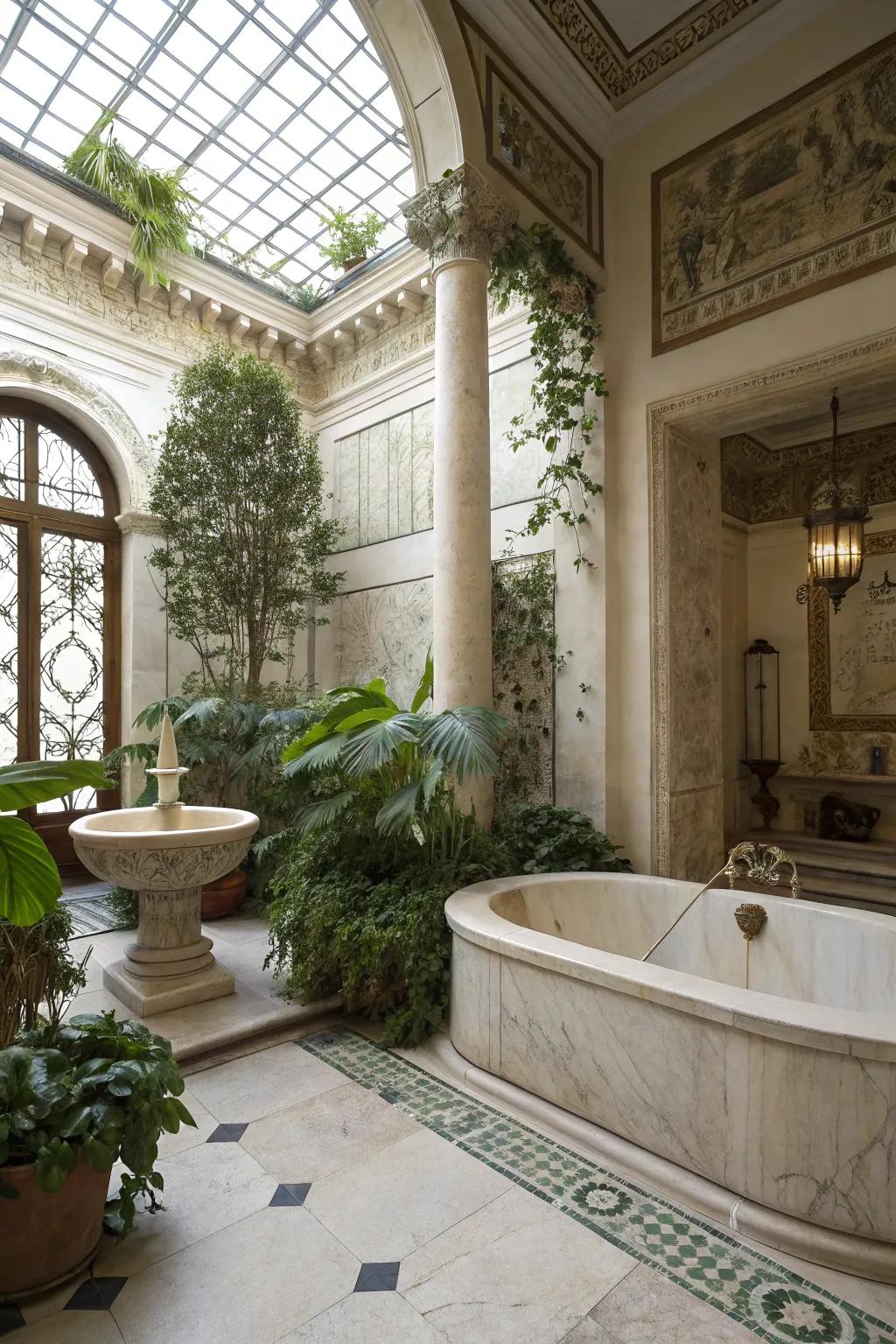 These organic elements add tranquility to this Roman-inspired space.