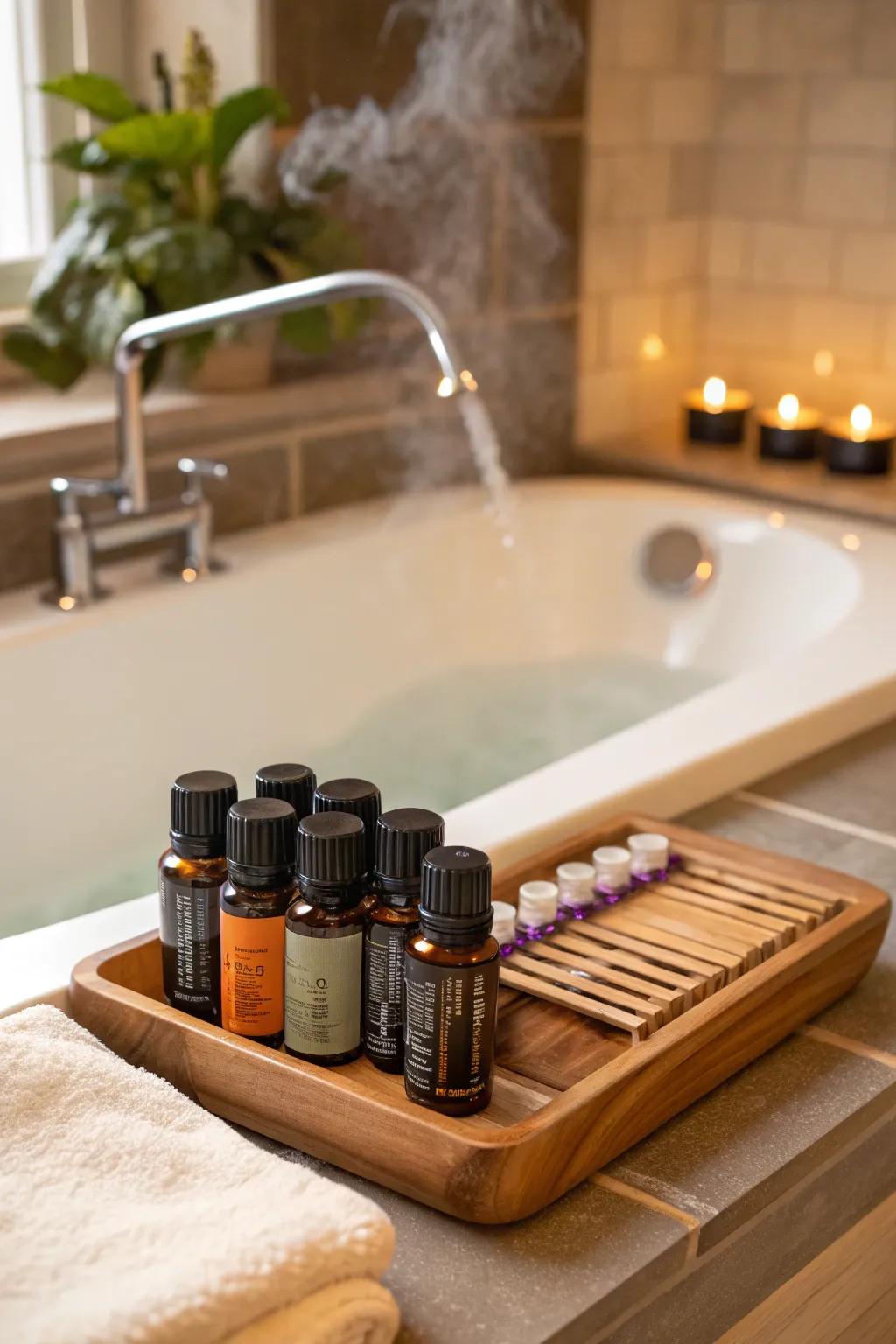 Essential oils transform your bath into an aromatic escape.