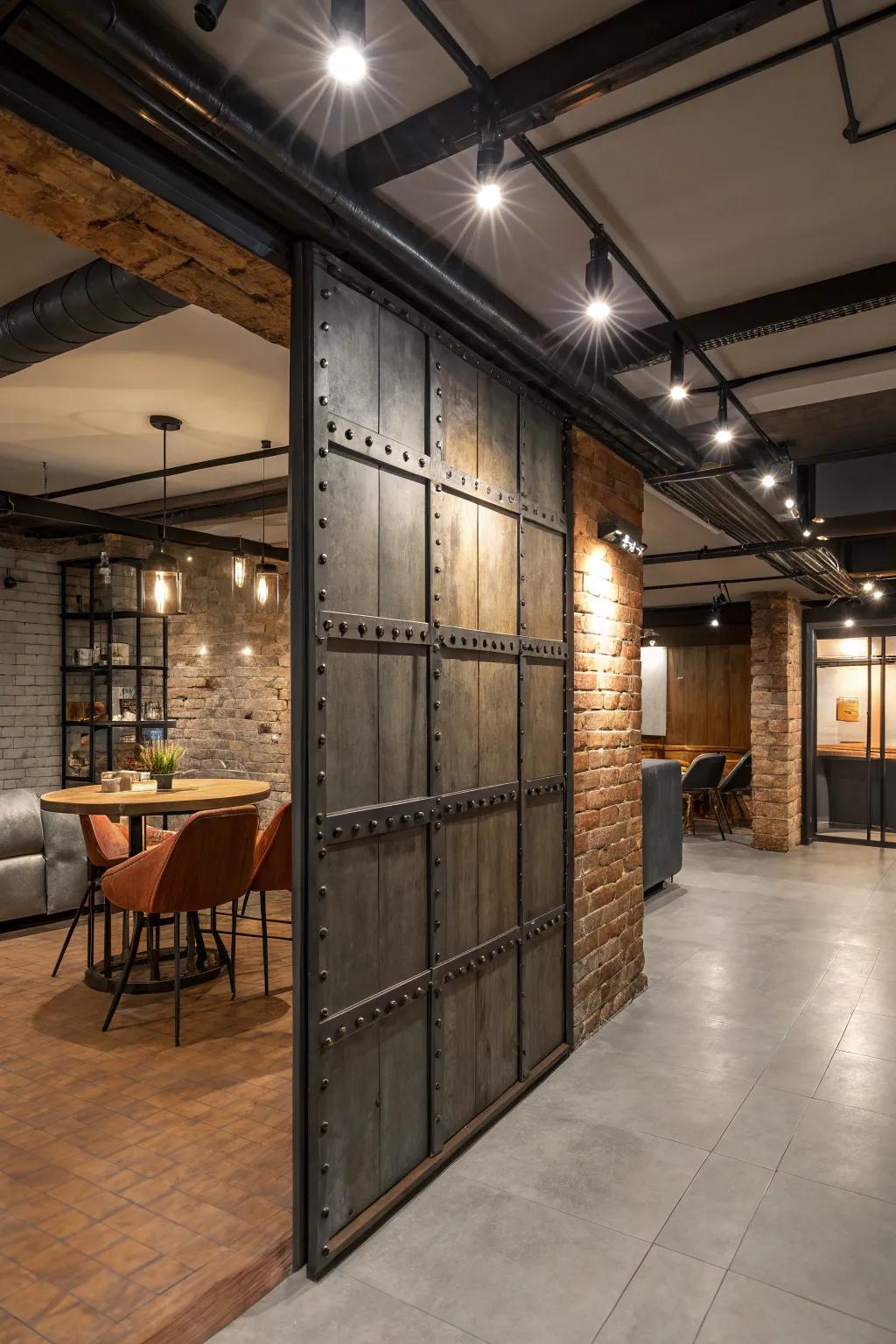 Industrial-style panels inject a unique edge into your basement decor.