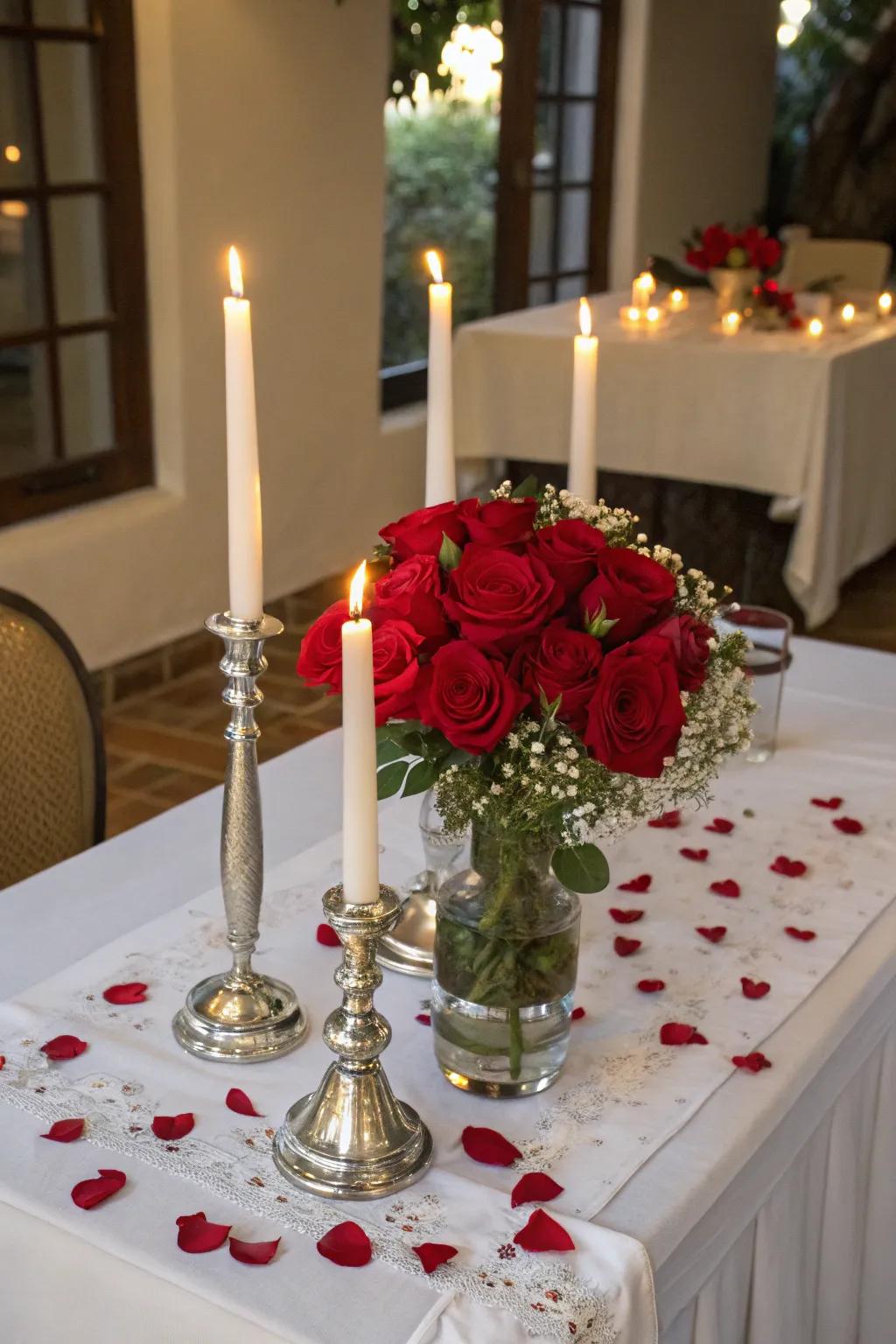 Passionate Setting with Roses and Lights