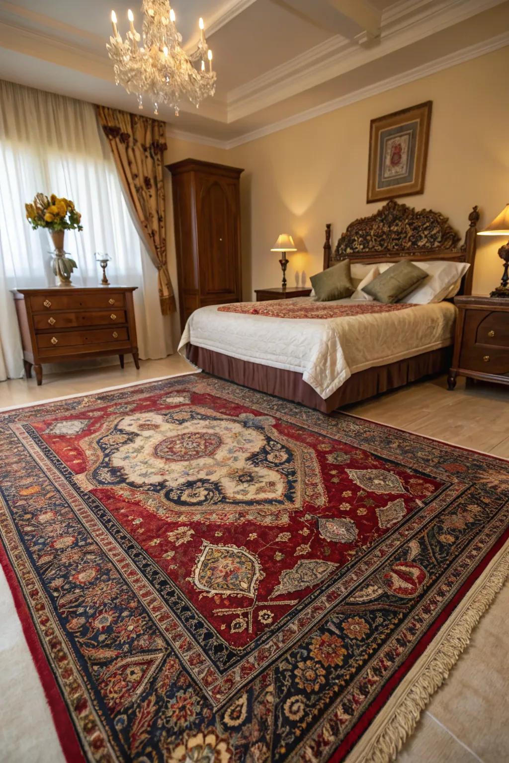 Classic rugs enhance bedrooms with refinement and depth.