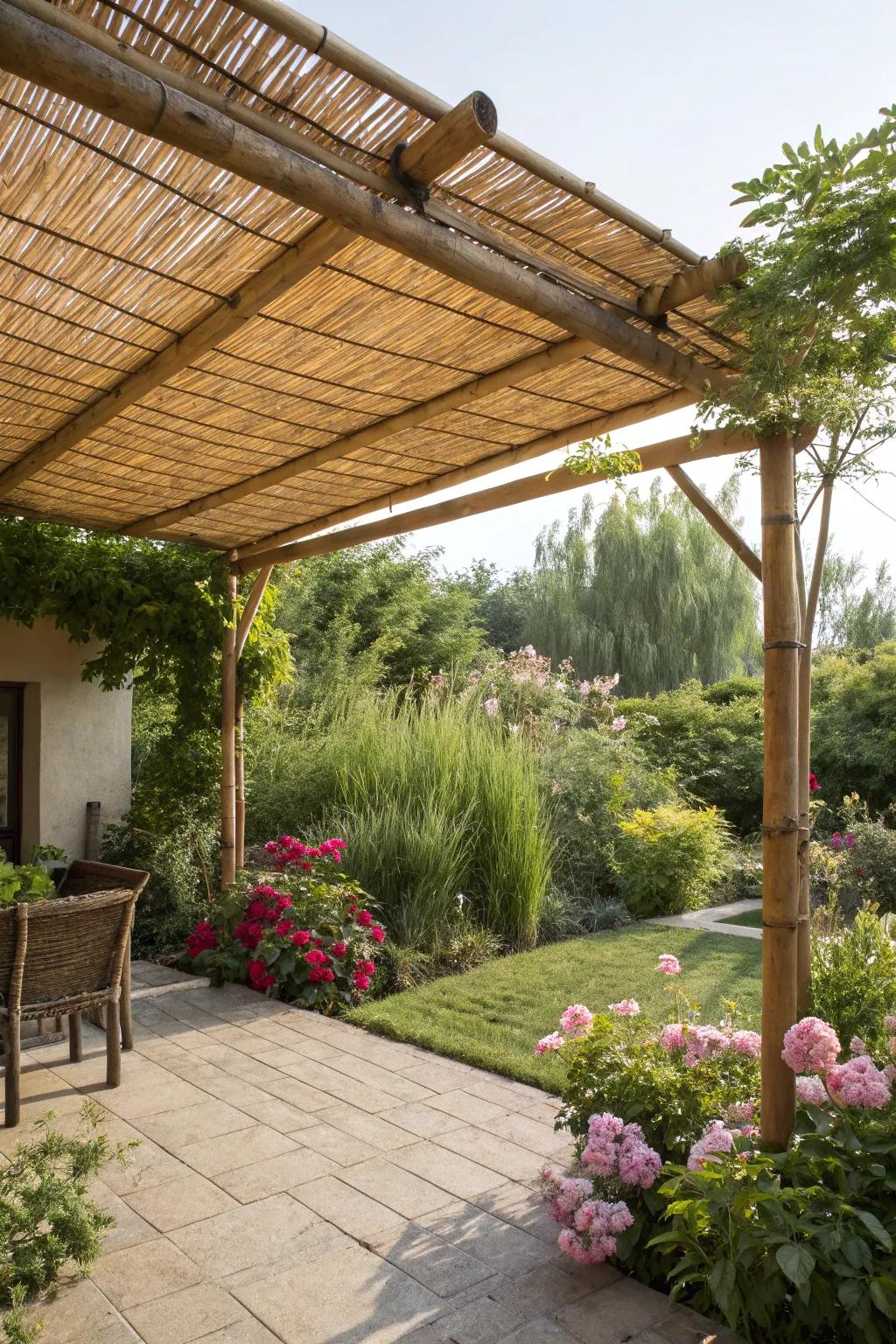 A bamboo shade structure adds a serene, tropical sensation.