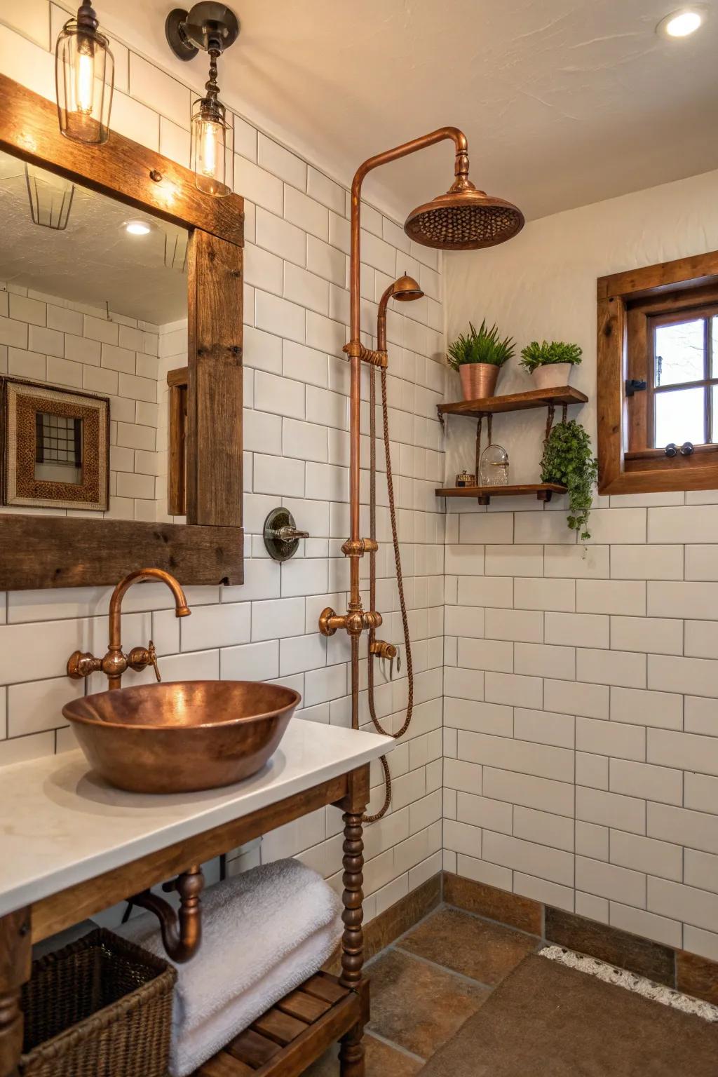 Upgrade your shower with elegant copper fixtures.