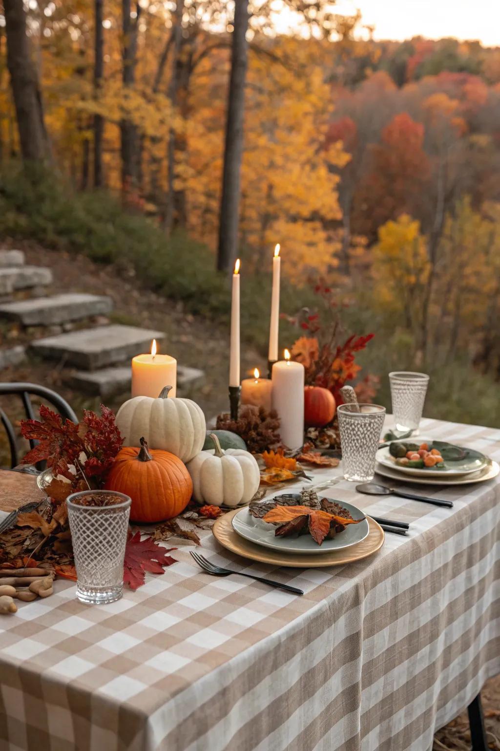 Tartan tablecloths include a farmhouse vibe.