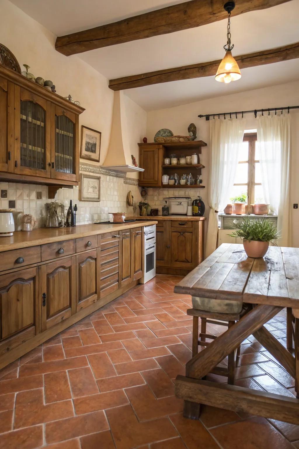 Terracotta tiles infuse warmth and country charm.