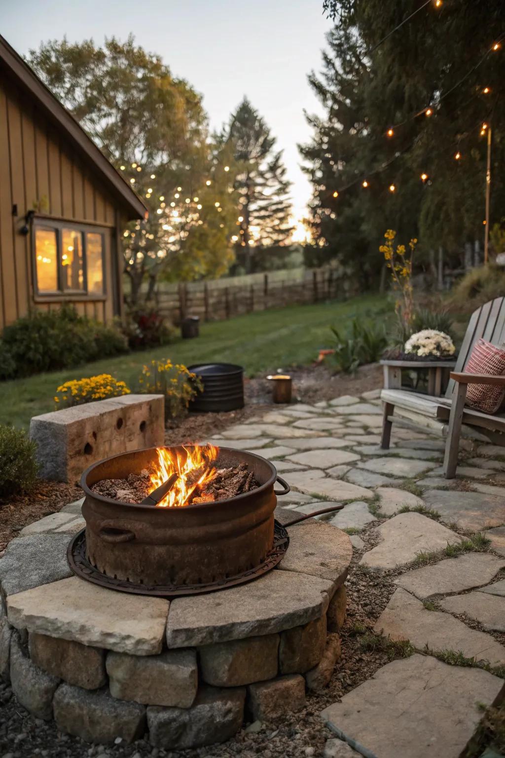 When industrial meets rustic in a wheel rim fire pit.